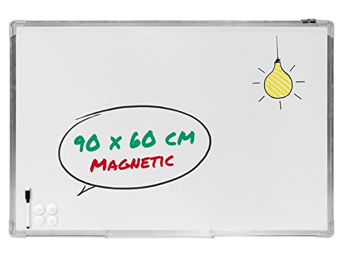 The Workplace Depot Wall Mounted Whiteboard, Large Magnetic 90 x 60cm Surface, Office Classroom Board with Pen & Magnets