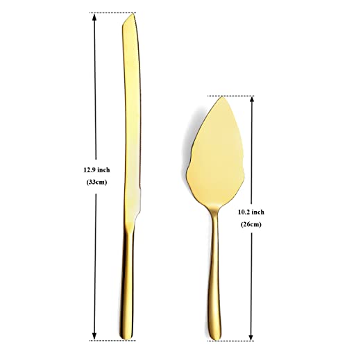 Gold Wedding Cake Knife And Server Set, Stainless Steel Cake Cutting Set For Wedding, Include Cake Cutter And Cake Server For Wedding, Parties, Activities, Family, Dishwasher Safe (Shiny Gold) #TOP1