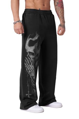 BOOMLEMON Mens Graphic Print Joggers Baggy Casual Workout Pants Bandana Punk Streetwear Sweatpants with Pockets