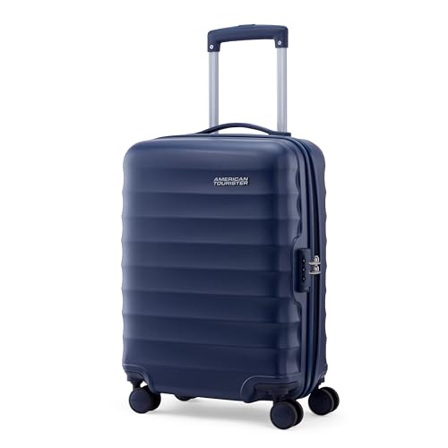 Image of American Tourister Barcelona | Cabin Trolley Bag (55 cm) | 360 8 Wheel Travel Luggage | Hard Case Polycarbonate Suitcase | Mounted Combination Lock | Midnight Blue