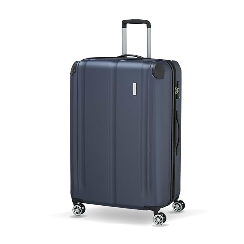 Travelite Hartschalenkoffer groß, erweiterbar, 4 Rollen, City, Trolley mit kratzfester Oberfläche, TSA Schloss, Dehnfalte, 77 cm, 113-124 Liter