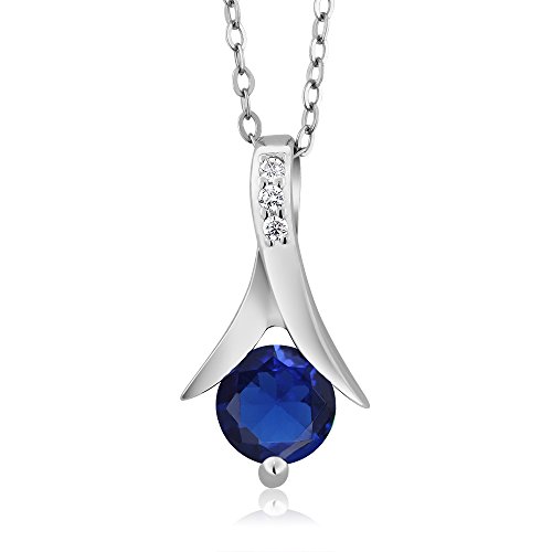 Gem Stone King 925 Sterling Silver Simulated Sapphire Pendant Necklace And Earrings Set For Women (2.40 Cttw, Round With 18 Inch Silver Chain) #TOP2