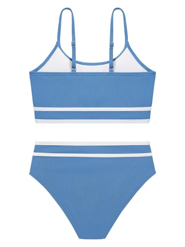 Image of Girls 2 Piece Swimsuit Ribbed Bathing Suits Color Block Adjustable Strap Bikini Set for Teens Girls Swim Suit