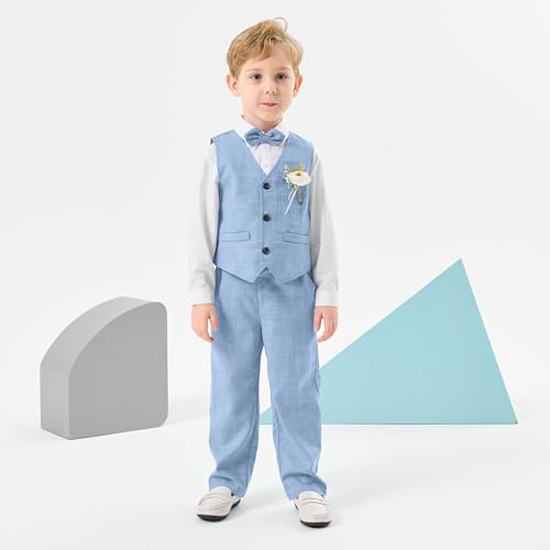 Image of Volunboy Baby Boys Formal Wedding Ring Bearer Outfits Toddler Gentleman Bowtie Vest Guest Suits Dress Shirt Pants Set