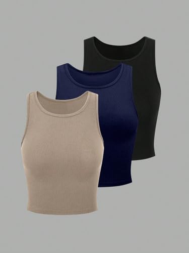 Image of KERI PERRY Tops for Women Crop Top for Women's Tank Activewear Tee Sports Western Casual Cotton Camisole Pack of 3 Combo