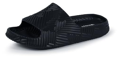 Image of Weweya Men Women Shower Slippers Lightweight Non-Slip Quick Drying Bathroom Slides Black Women Size 9 Men Size 7