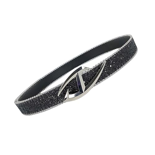 Letter/Oval Shape Buckle Belt For Women And Girl With Beaded Trim Glittering Waist Belt For Jeans Pants Casual Waistband Blin4