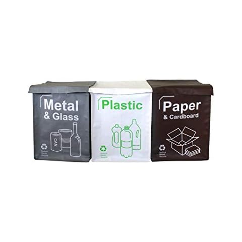 Immaculate Textiles Premium Recycling Bags / Bins - Pack of 3 - 180GSM - 34x34x44cm - 50L : Plastic - Glass - Metal - Paper - Cardboard Cover