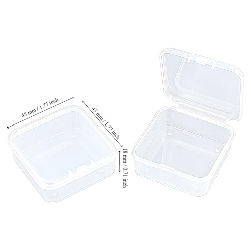 Image of 100 Pieces Square Mini Clear Plastic Storage Box, 1.77x1.77x0.71 inch | Empty, Organizer Containers, Hinged Lids, For Small Items, For Craft Projects