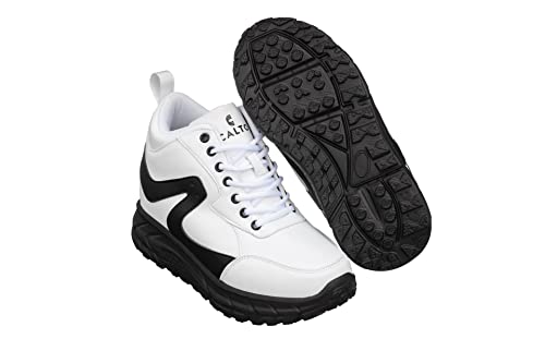 Image of CALTO Men's Invisible Height Increasing Elevator Shoes - White /Black Lace-up High-Top Hiking Style Sneaker Boots - 4 Inches Taller - S22773 - Size 11 D(M) US