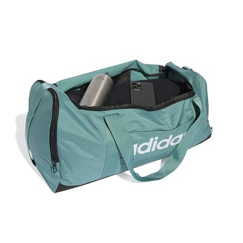 Image of adidas Unisex Essentials Linear Duffel Bag, Powder Teal /Black /White, M