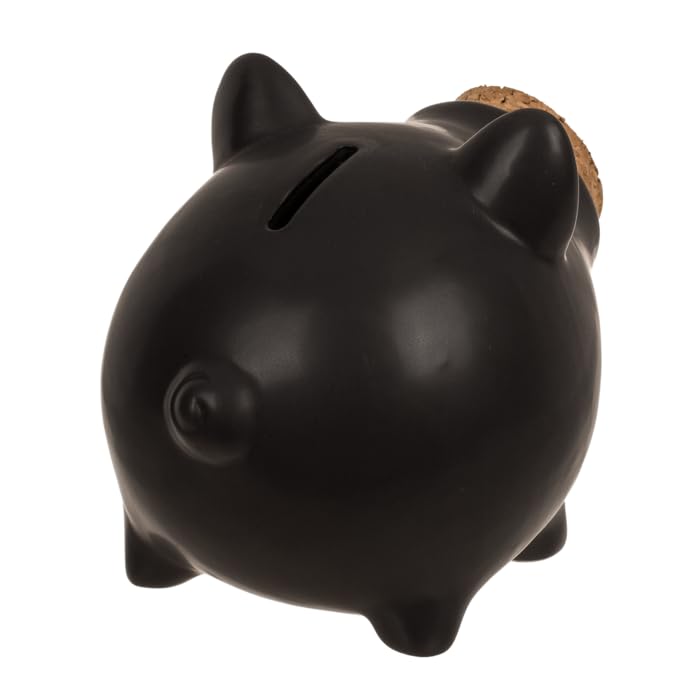 Hucha Cerdito Cerámica. Hucha Original con Tapón de Corcho en Hocico. (Negro)