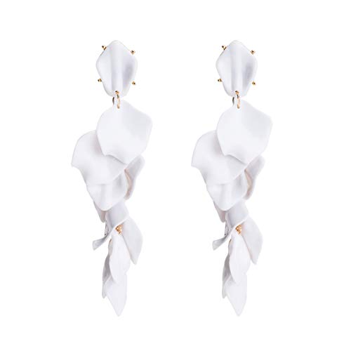Vintage Long Acrylic Romantic Leaves Rose Petal Dangle Earrings Exaggerated Flower Drop Statement Floral Tassel Earrings for Women Jewelry