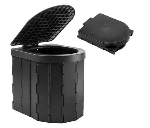 KINSPORY Campingtoilette, Mobile Toilette, Trenntoilette, Tragbare Toilette für Draußen oder Drinnen,faltbares Töpfchen für Autocamping (Schwarz mit Deckel)