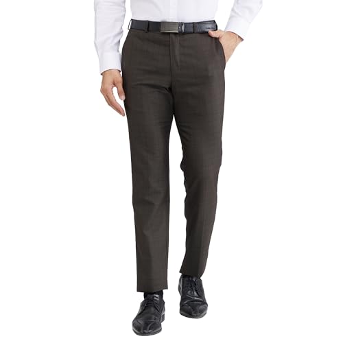 Image of Raymond Men's Slim Fit Checks Pattern Poly Viscose Blend Flat Front Formal Trouser