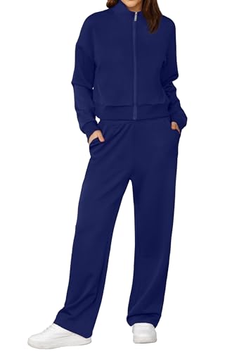 Image of XIEERDUO Lounge Sets for Women 2025 Sweatsuit 2 Piece Outfits Sweatshirt Wide Leg Sweatpant Tracksuit Matching Set