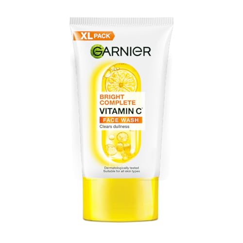 Garnier Bright Complete Vitamin C Face Wash for Brightness & Glow, 160g | Vitamin C facewash for women and men | Daily Cleanser Suitable for all skin 