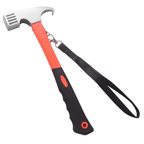 1LB Camping Hammer with Tent Stake Puller, Heavy Duty Steel Mallet with Eagle Claw Design & Detachable Lanyard, Orange/Black Rubber Grip for Easy Tent Setup and Removal