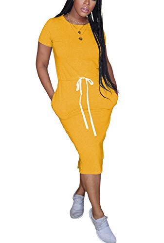 Womens Casual Dress with Pockets - Short Sleeve Side Split