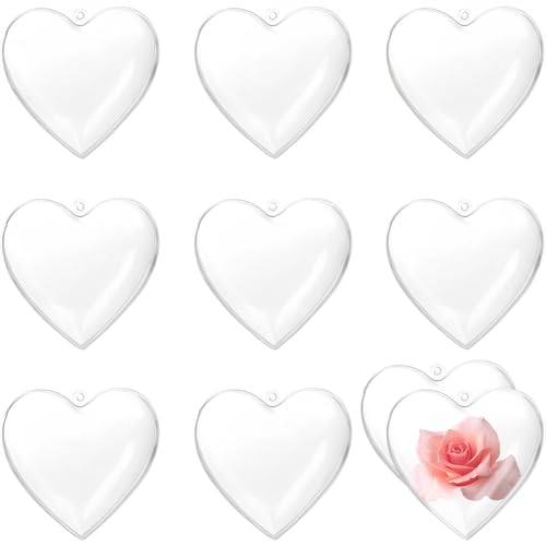 LATRAT Lot de 10 boules à suspendre en plastique transparent en forme de cœur avec œillet de suspension pour mariage, Saint-Valentin, décoration à suspendre