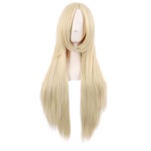 MapofBeauty 31 Pulgada/80 cm Monochrom Alta-temperatura Fibras Side Flequillo Lacio Pelucas de Cosplay Pelucas (Cabello Rubio Mixto)