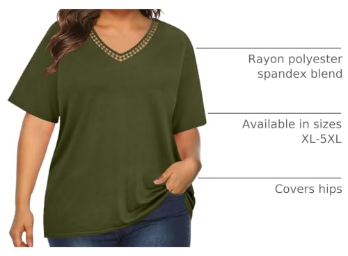 Image of RITERA Women Plus Size Tops Tie Dye V Neck Shirt Floral Camo Summer Short Sleeve Tunic Oversized Ladies Blouse XL-5XL