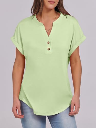 Image of ANRABESS Womens Short Sleeve Henley Tops V Neck Dressy Casual Blouses Summer Trendy Tee Shirts 2026 Vacation Fashion Clothes