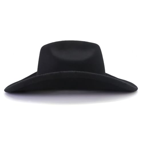 Image of Western Cowboy Hat for Men Women Wide Brim Felt Cowboy Cowgirl Hat with Buckle Belt Classic Fedora Hat