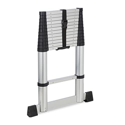 Relaxdays Escalera telescópica de hasta 3,8 m, con función de Cierre Suave, hasta 150...