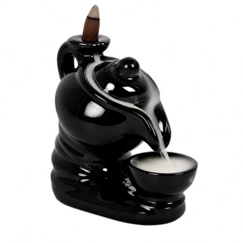 Brûleur d'encens à refoulement en céramique noire design cascade