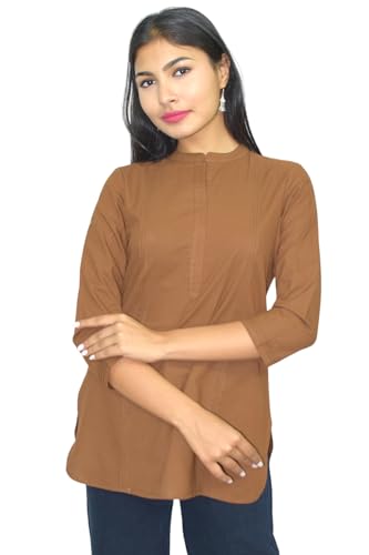 Image of JAIPUR HAND BLOCK Women's Pintuck Plain Short Cotton Kurti|Top STYLE-S91