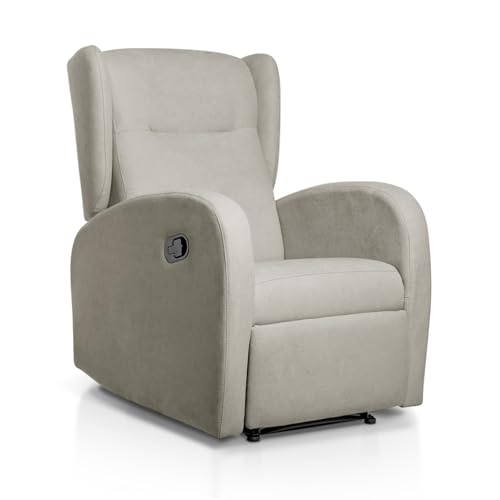 SUENOSZZZ-ESPECIALISTAS DEL DESCANSO Sillón Relax orejero Home reclinable con Pared Cero tapizado en Tela Antimanchas Tela Gris Plata