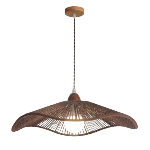JOJOM Lampe tissée à la main Marron de Noyer Lustre au look bohème Corde de Chanvre suspension luminaire Hauteur Réglable Pour salon cuisine chambre Restaurant Salon...