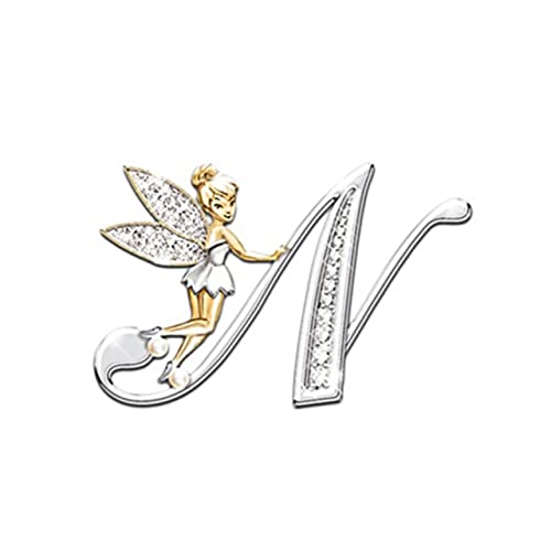 XIAOJIA Women Luxury Elf Angel English A-Z Letter Brooch Pin Rhinestone Metal Glossy Girls Ladies Lapel Collar Pin Scarf Clothes Decor-N,China