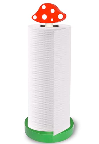 Modern Wooden Paper Towel Holder Stand - Beautiful Mushroom Design with Anti-Skid Base, Easy No-Tool Assembly for Kitchen Countertop, Bathroom, Office - Natural Home Decor