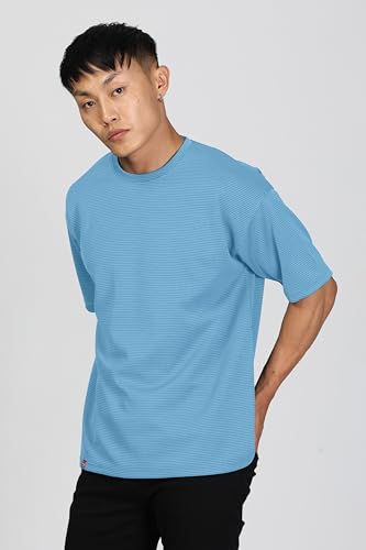 Image of SHODOX Men Oversized T Shirt Solid Dotted Design | Round Neck Loose Fit Drop Shoulder Casual T-Shirt for Men
