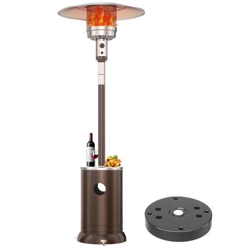 DIAMONDFORGE 50,000 BTU Patio Heater - Propane Patio Heater with Sand Box, Double-Layer Stainless Steel Burner, Round Table Design Space Heater, Outdoor Heaters with Wheels for Garden and Patio, Brown