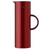 Stelton Isolierkanne EM77 - Doppelwandige Isolierkanne für heiße/kalte Getränke - Tee- & Kaffeekanne mit Glaseinsatz, Magnetverschluss, Schraubdeckel, Vintage-Design - 1 Liter, maroon