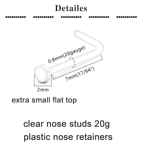 QWALIT 20g 18g Clear Nose Studs for Work Clear Nose Rings for Work Clear Nose Piercing Plastic Nose Rings for Surgery Invisible Nose Ring Retainer Clear Nose Ring Spacers Nose Retainers2