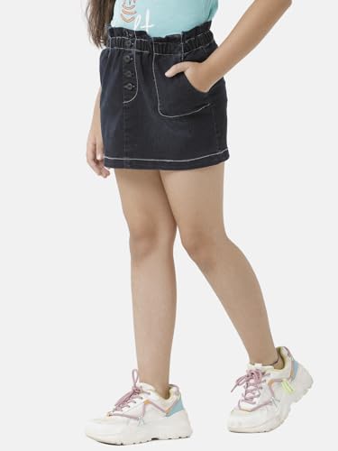 Image of Under Fourteen Only Girls Lycra Denim Skirt | Woven | Stylish, Trendy & Morden Look for Young Girls (, Navy)