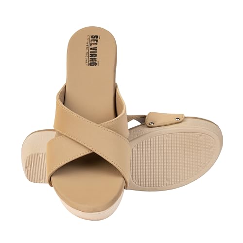 Image of Women Slip-On Open Toe Sandals with Criss Cross Broad Straps, Casual Daily Wear Footwear