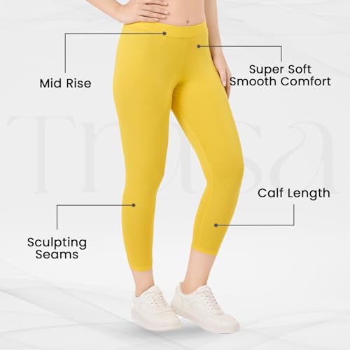 Image of TRASA Tailored Cut & Classic Fit Stretchable Cotton Fabric Mid-Rise Skinny Fit High Ankle Length /Cropped Length Leggings for Women, Available Size - M, L, XL, 2XL, 3XL, 4XL, 5XL