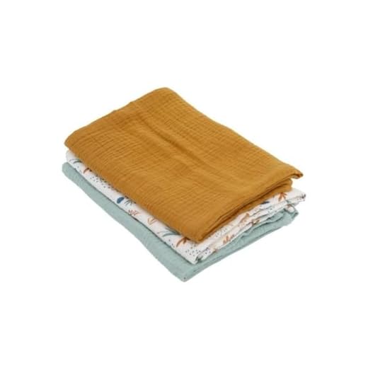 DOMIVA - LOT 3 Langes en Gaze DE Coton : 1 Imprime + 2UNI Vert Caramel 60x60 cm 1 Imprime + 2UNI Vert Caramel