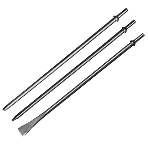 Image of Pneumatic Taper Punch and Air Cold Chisel Three-Piece Set, 7 /32 inch x 18 inch Point Tip,3 /8 inch x 18 inch Point Tip,3 /4 inch x 18 inch Flat Chisel, 0.401 inch Shank Air Tool Suitable for Air Hammer, Cr-Mo Alloy Steel