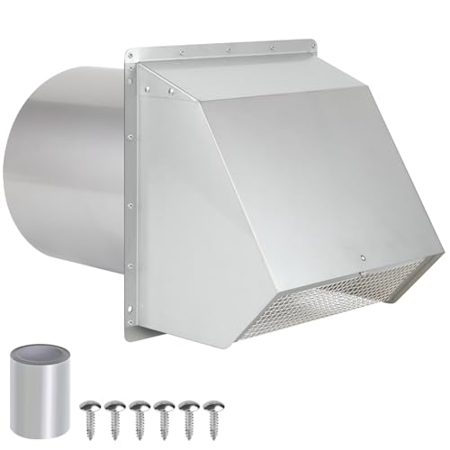 Image of 12 Inch Hooded Wall Vent with Screen and Damper,Outdoor Wall Exhaust Vent Cover Cap for Exterior HVAC Duct Industrial Facilities Kitchen Range Hood Dryer Ventilation and Air Exhaust,Stainless Steel