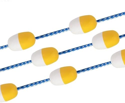 Pool Safety Divider with Buoy Ropes, Floating Pool Lane Markers, White & Yellow Buoys, Pre-Assembled Stainless Hooks, 16ft Swim Race Lane Separator, Pool Safety Equipment