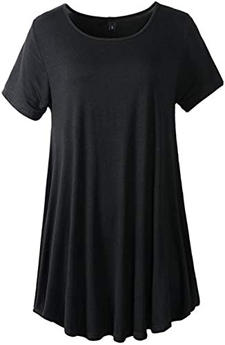 Newbestyle Dames tuniek korte mouwen T-shirt zomer geplooide blouse tops bovendeel, zwart, L