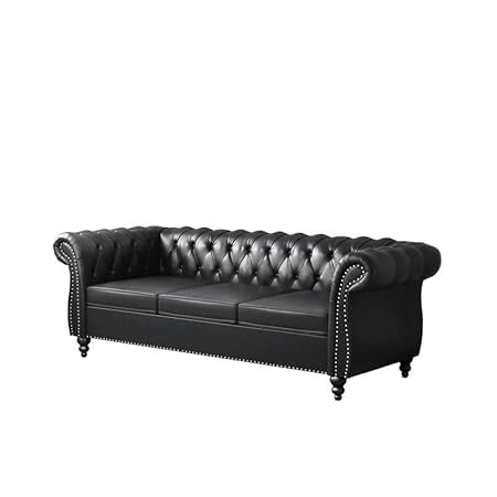 Image of WOODEN WORLD Modern & Classic Leather Sofa Set - Luxurious Comfort, Stylish Design, and Durable Build (Black, 3 Seater)