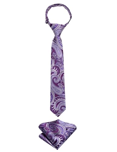Image of Hi-Tie Boys Tie Pre-Tied Pocket Square Set Adjustable Kids Neckties Age 7-11 Years School UniForm Graduation