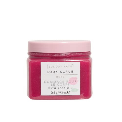 Sunday Rain Gommage doux végétalien, infusé avec de l'huile de rose apaisante, de la vitamine A et des minéraux antioxydants pour renouveler et tonifier la peau, parfum de pétales de rose frais, 265 g